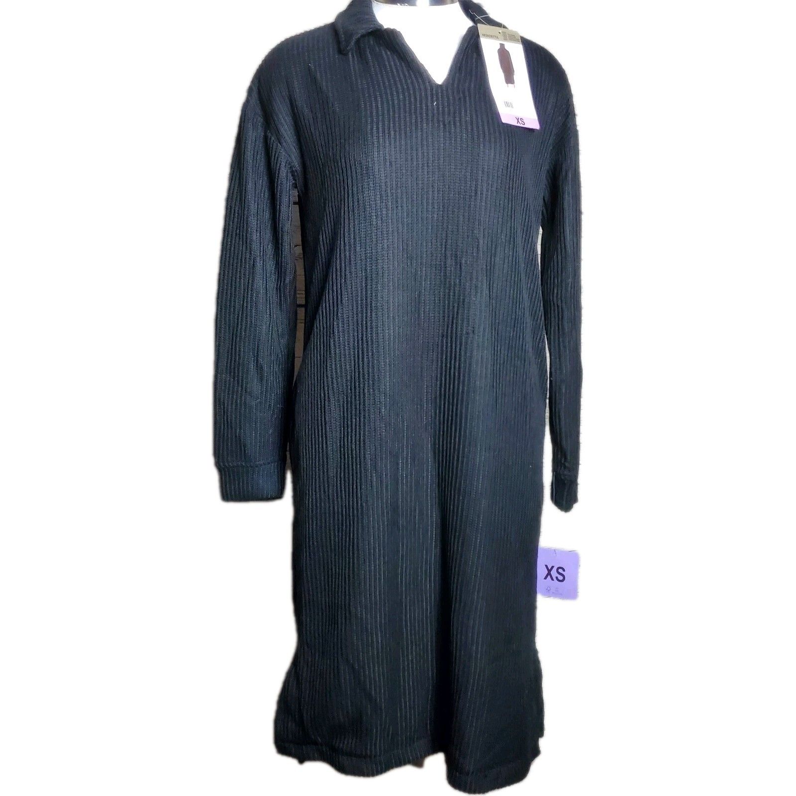 Mondetta Black Collared Long Sleeve Dress Size Xs Nwt